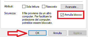 Annulla blocco sul file scaricato